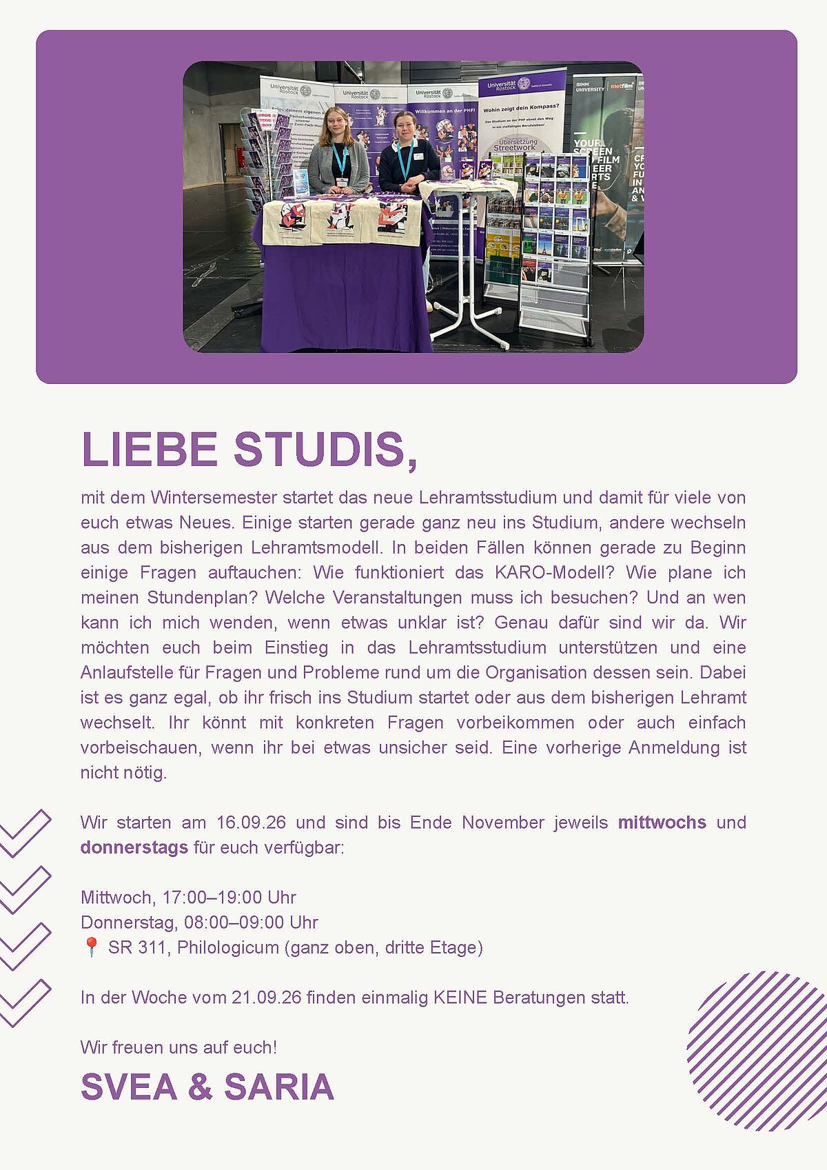 Sprechstunde KARO und neue Lehramtsstudiengänge